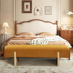 Solid Wooden Bench for Bedroom, 55'' Linen Fabric End of Bed Bench Queen Size, Modern Accent Entryway Bench