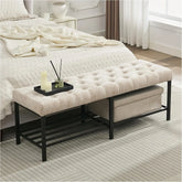 55.5" End of Bed Bench, Modern Chenille Button Tufted Bedroom Bench, Upholstered Storage Shoe Bench with Metal Base, Dinning Tab