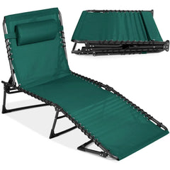 Patio Chaise Lounge Chair, Portable Outdoor Folding Recliner for Lawn, w/ 8 Positions, Handles, 300lb Capacity - Forest Green