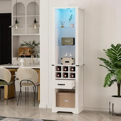 RoyalCraft Buffet Cabinet with LED Light, Narrow Buffet Sideboard with Drawers and Glass Adjustable Shelves for Dining Room