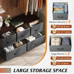 Dresser for Bedroom with 5 Drawers, Wide Chest of Drawers, Fabric Dresser, Storage Organizer Unit with Fabric Bins
