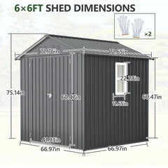 6x6 ft Metal Storage Shed Outdoor,Metal Steel Utility Tool Shed Storage House with Window and Floor Kit for Backyard Garden Pati
