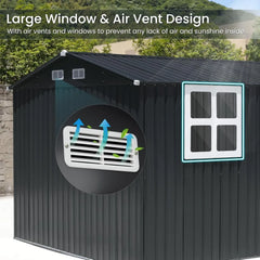 10x8FT Outdoor Storage Shed, Large Galvanized Steel Metal Garden Shed with Window, Lockable Double Door, Outdoor Tool Shed for