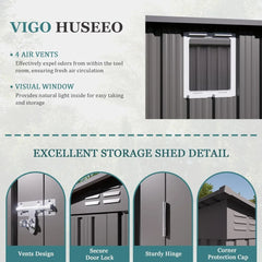 4 * 9.2 FT Outdoor Storage Shed, Galvanized Steel Garden Shed with Lockable Door & Window, Waterproof Metal Tool Storage for Gar