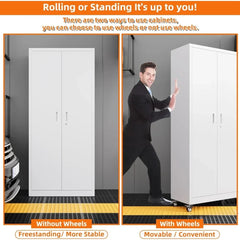 YQXH 73''H Metal Garage Storage Cabinet with Pegboard, Rolling Tool Cabinets on Wheels,Steel Locker