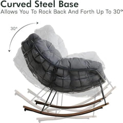 Outdoor Rocking Chair, E-Coated Modern Cozy Lounge Rocker Chair with Cushion for Balcony Porch Patio, Gray