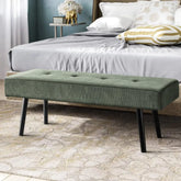 Modern Corduroy Entryway Bench Green Ottoman End of Bed Organizer Padded Seating for Bedroom Living Room Foyer