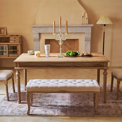 VONLUCE Vintage Dining Bench with Padded Seat&Rubberwood Legs,44" Memory Foam Upholstered Entryway Bench,Tufted Fabric End Beige