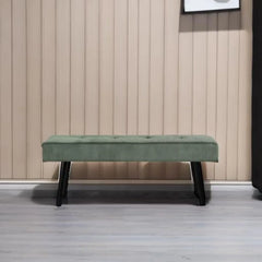 Modern Corduroy Entryway Bench Green Ottoman End of Bed Organizer Padded Seating for Bedroom Living Room Foyer