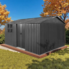 12x10 Ft Storage Shed Outdoor, XL Permanent Steel Building with Window, Sliding Doors and 4 Air Vents for Backyard Garden Patio