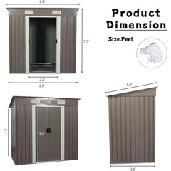 Outdoor Storage Shed 6x4 Feet - Waterproof Metal Garden Shed with Lockable Door - Steel Tool Storage Building