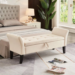 Tufted Storage Bench with Hidden Storage Bedroom Entryway Footstool Soft Velvet Upholstered Comfortable Durable Wood Frame