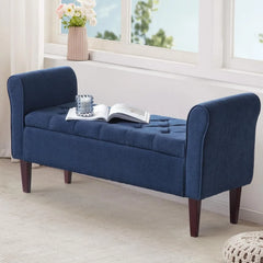 50.4" Arm Storage Bench with 7.5-inch Solid Wood Legs, Button-Tufted Storage Ottoman, Upholstered Window