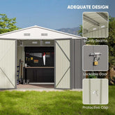 Large Outdoor Storage Shed - 10x8 Feet Metal Garden Tool Shelter with Sloping Roof and Double Lockable Entrance