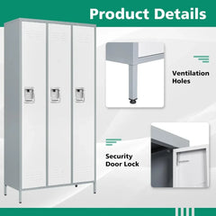 YQXH Metal Lockers for Employees-3 Door Storage Locker with Shelves and Lockable Steel Cabinet for School,Gym,Office