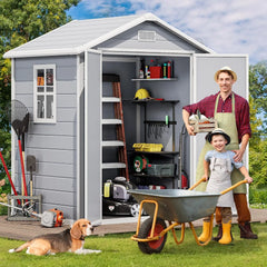 6x4.4 FT Outdoor Resin Storage Shed with Reinforced Floor, All-Weather Bike Shed with Lockable Door, Window and Vent, W