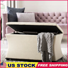 Transitional Glam Upholstered Storage Bench Flip Top Indoor Furniture Durable Wood Frame Beige Linen Fabric 240lbs Capacity