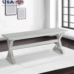 Backless Wood Dining Bench 48in Antique White Finish Indoor Seating Solution Solid Wood Frame Easy Assembly 2 Guests Capacity
