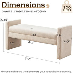 51" Bedroom , End of Bed , Fabric Ottoman , Entryway Bench, Comfy Modern Bench, Bed Benches for Foot of Bed(Khaki