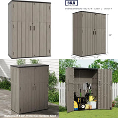"Vertical Outdoor Storage Cabinet with 57 Cubic Feet Capacity, Waterproof Resin Shed for Patio and Garden Tools"