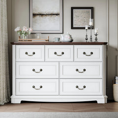 Farmhouse Dresser for Bedroom with 7 Drawer, Wood Vintage Dresser TV Stand for Living Room, Hallway