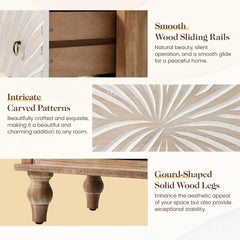 Royalcraft 3 Drawer Dresser with Pattern Carved Drawers, Vintage 3 Chest of Drawers for Bedroom, Wide Nightstand with Gourd Legs