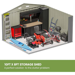 Large Outdoor Storage Shed - 10x8 Feet Metal Garden Tool Shelter with Sloping Roof and Double Lockable Entrance