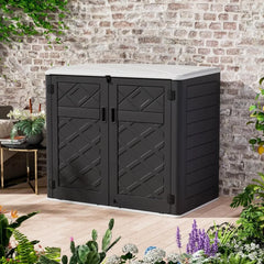 Large Outdoor Storage Shed, 48 Cu Ft Resin Versatile Storage Cabinet for Patio Accessories, Trash Cans & Garden Tools, Durable