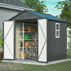 6x6 ft Metal Storage Shed Outdoor,Metal Steel Utility Tool Shed Storage House with Window and Floor Kit for Backyard Garden Pati