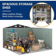 Galvanized Steel Outdoor Storage Shed - 10x10 Feet for Backyard, Patio, Lawn, and Tool Storage