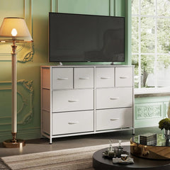 Dresser for Bedroom with 8 Drawers, Wide Fabric Dresser for Storage and Organization, Bedroom Dressers, Chest of Drawers, White