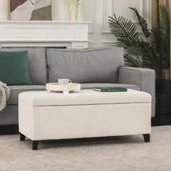 Lift Top Storage Ottoman Bench, 42 inch Beige Rectangular Ottoman, Corduroy Fabric Upholstered Storage Bench for LivingRoom