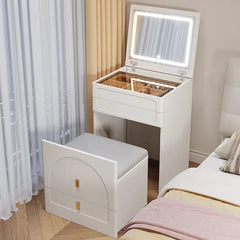 3-in-1 Dresser with Flip-Up Mirror and Light, Small Dresser Set with Visible Glass Tabletop, 3 Drawers, Storage Bench, 3-Color I