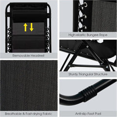 Zero Gravity Lounge Chairs, 160°Adjustable Folding Recliner w/Pillow and Cup Holder, 350LBS Comfy Outdoor Lounge Chairs for Pat