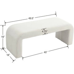 White Modern Boucle Bench Set of 1, Rectangular Sherpa Entryway Bench, Upholstered Ottoman, Indoor Bench Footrest