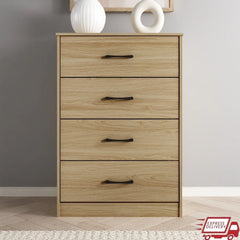 4 Drawer Dresser Tall Dresser Euro Oak Finish Easy Assembly Metal Glide System Safety Features Elegant Storage Solution Bedroom