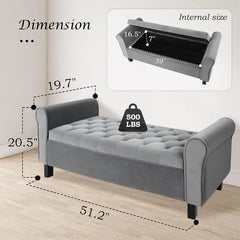 Jerry & Maggie 51-Inch Ottoman with Storage for Bedroom, Velvet Upholstered Bench, Entryway Seating Solution (Velvet, Dark Grey)