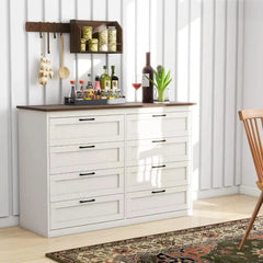 8 Drawer Dresser for Bedroom, White Dresser Wide Chest of Drawers, Farmhouse Wood Dresser with Vintage Handle