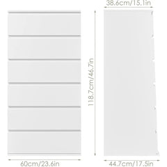 FOTOSOK White Dresser,6 Drawer Dresser,Modern Tall Floor Storage Cabinet Metal Sliding Rail,Wooden Handleless Drawer Cabinet