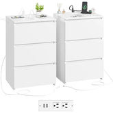 FOTOSOK White Nightstand Set of 2, 26" H White Night Stand with Charging Station, Nightstand Set 2 with USB Ports &Power Outlets