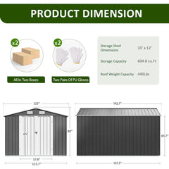 10x12 FT Outdoor Storage Shed, Metal Garden Tool Shed with Updated Frame Structure and Lockable Doors, Ideal for Backyard Garden