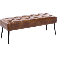 Button-Tufted Ottoman Bench, Upholstered Bedroom Benches Leather Footrest Stool Accent Bench for Entryway Dining Room