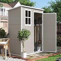 Outdoor Resin Storage Shed 6x4.5 FT, Plastic Garden Shed for Bike, Garbage Can, , Outside Sheds with Lockable Door for Back
