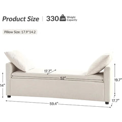 Modern Storage Bench with Throw Pillows, 59.4" Extra Long Bedroom Ottoman Bench for End of Bed, Comfy Upholstered