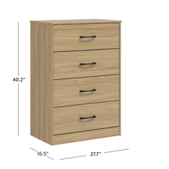 4 Drawer Dresser Tall Dresser Euro Oak Finish Easy Assembly Metal Glide System Safety Features Elegant Storage Solution Bedroom