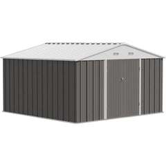 "10x10 Foot Outdoor Storage Shed - Large Grey Metal Garden and Tool Shed for Backyard Patio Lawn"