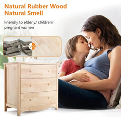 Unfinished Solid Wood Dresser Color DIY, 3 Drawer Dresser for Bedroom, Natural Rubber Wood Chest of Drawers, Baby Dressers