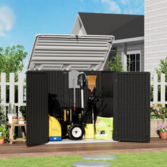 Large Outdoor Storage Shed, 48 Cu Ft Resin Versatile Storage Cabinet for Patio Accessories, Trash Cans & Garden Tools, Durable