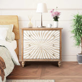 Royalcraft 3 Drawer Dresser with Pattern Carved Drawers, Vintage 3 Chest of Drawers for Bedroom, Wide Nightstand with Gourd Legs