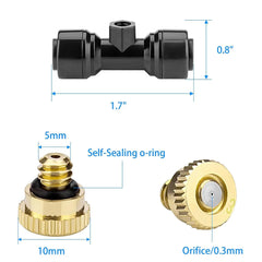10PCS Threaded Brass Misting Nozzle Set 0.3MM Orifice Irrigation Nozzles Parts for 1/4 Inch Outdoor Cooling Misting Hose System